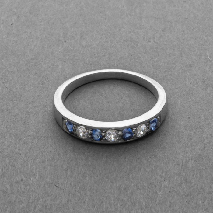 Rhodium Plated Sterling Slver Ring with Tanzanite and White Cz